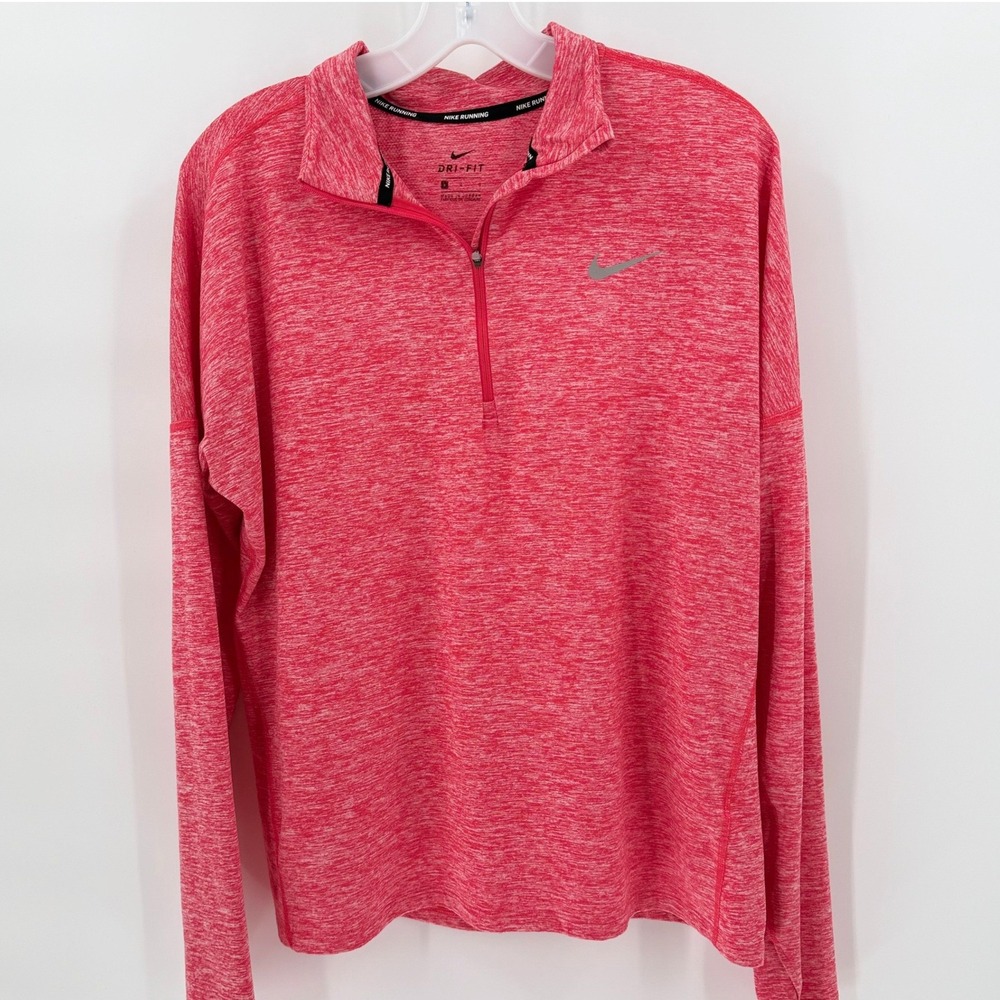 NIKE RUNNING Quarter Zip Pullover Long Sleeve Red Heathered Dri-FIT Top Large